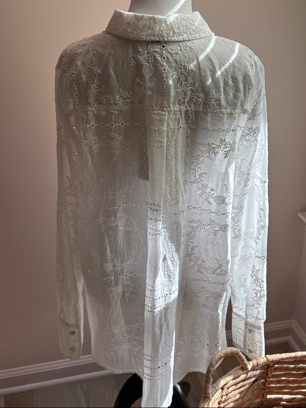 Calypso St. Barth White Sheer Embroidered Eyelet Blouse Cotton Voile MSRP $325 - Picture 5 of 10